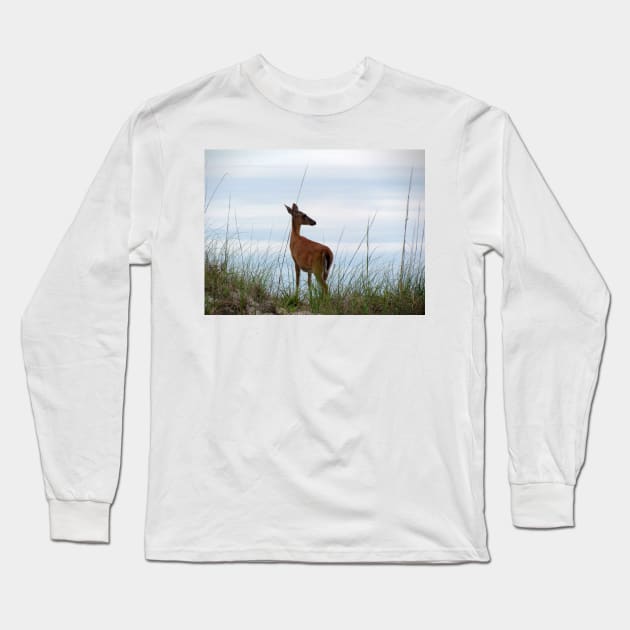 Deer Checking Out The Beach Long Sleeve T-Shirt by Cynthia48